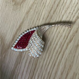 Vintage SIGNED Roman Gold and Red Leaf Brooch